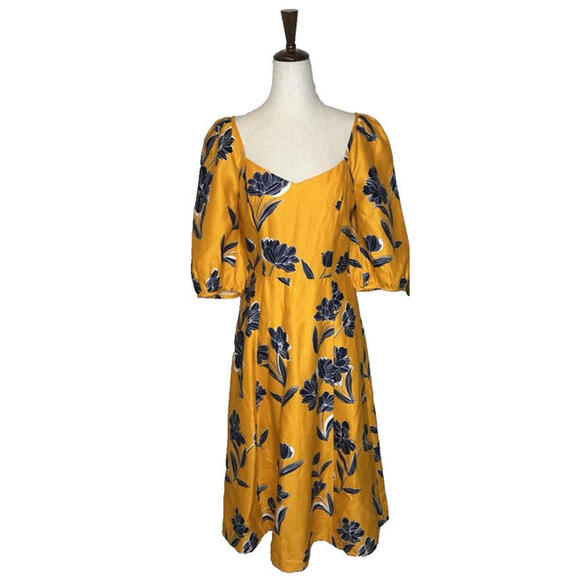 Draper James June Midi Dress Marigold Yellow Floral Size 6 SMS Sample - Picture 3 of 8